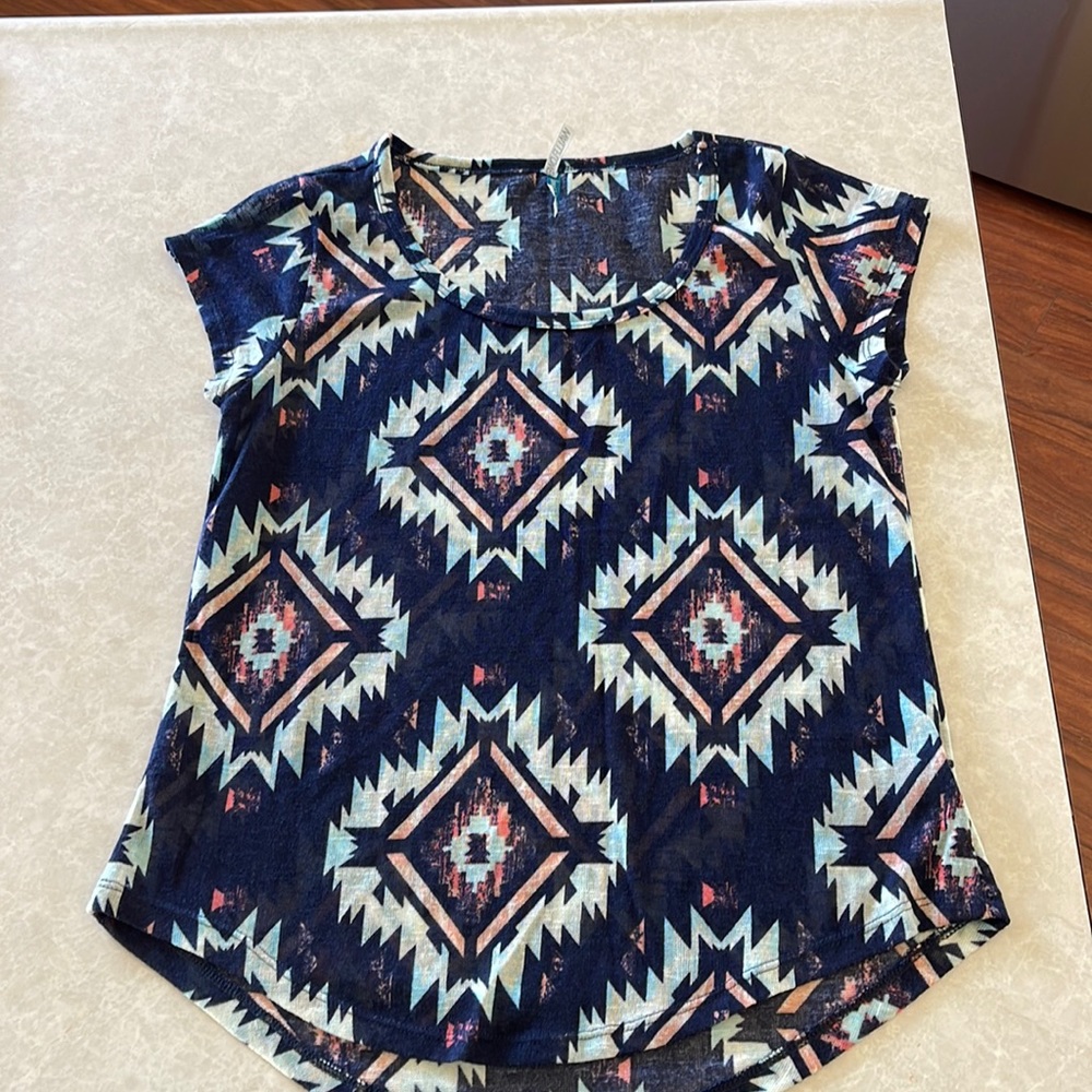 Navy Aztec print sheer tee